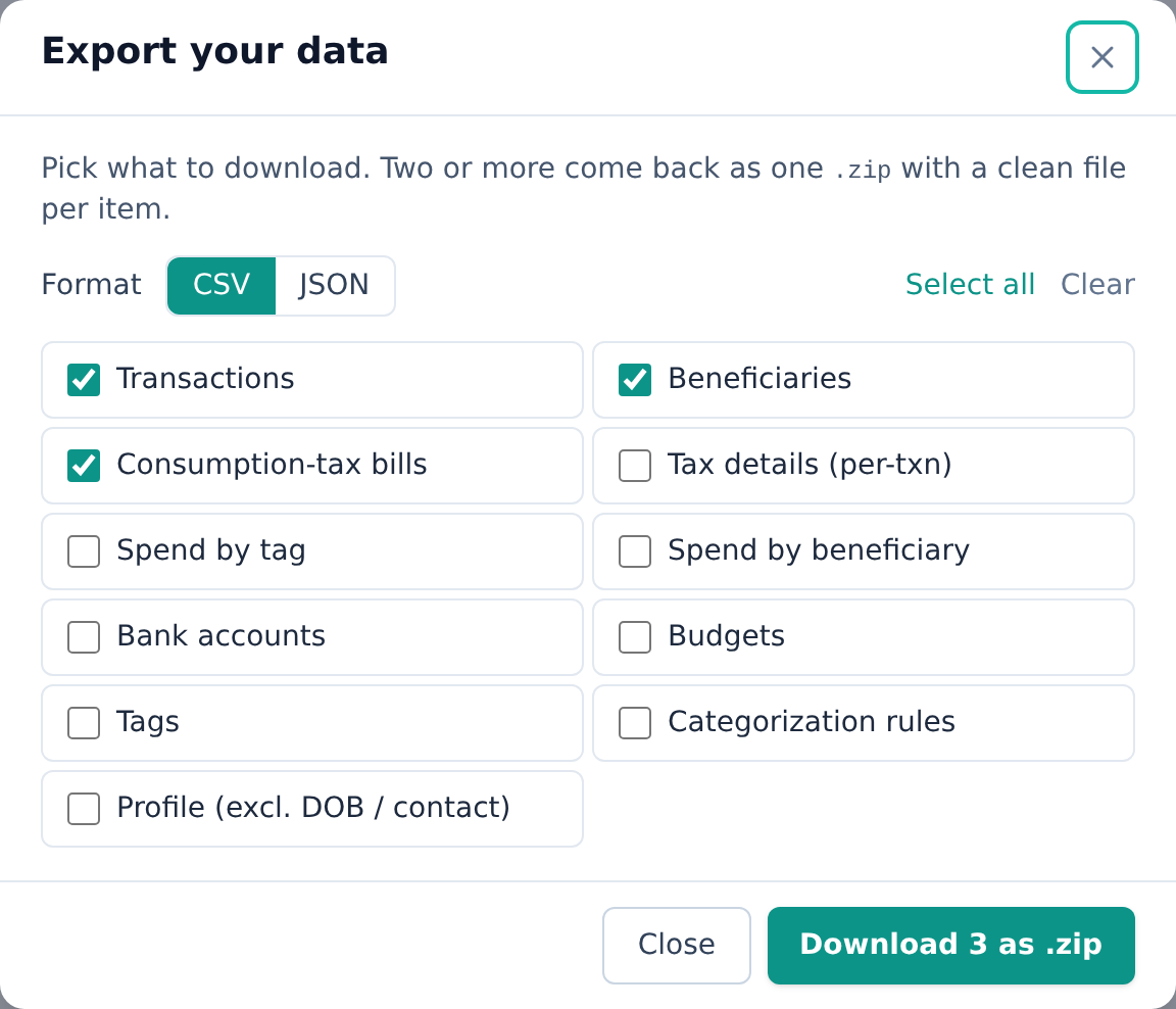 Exporting your data